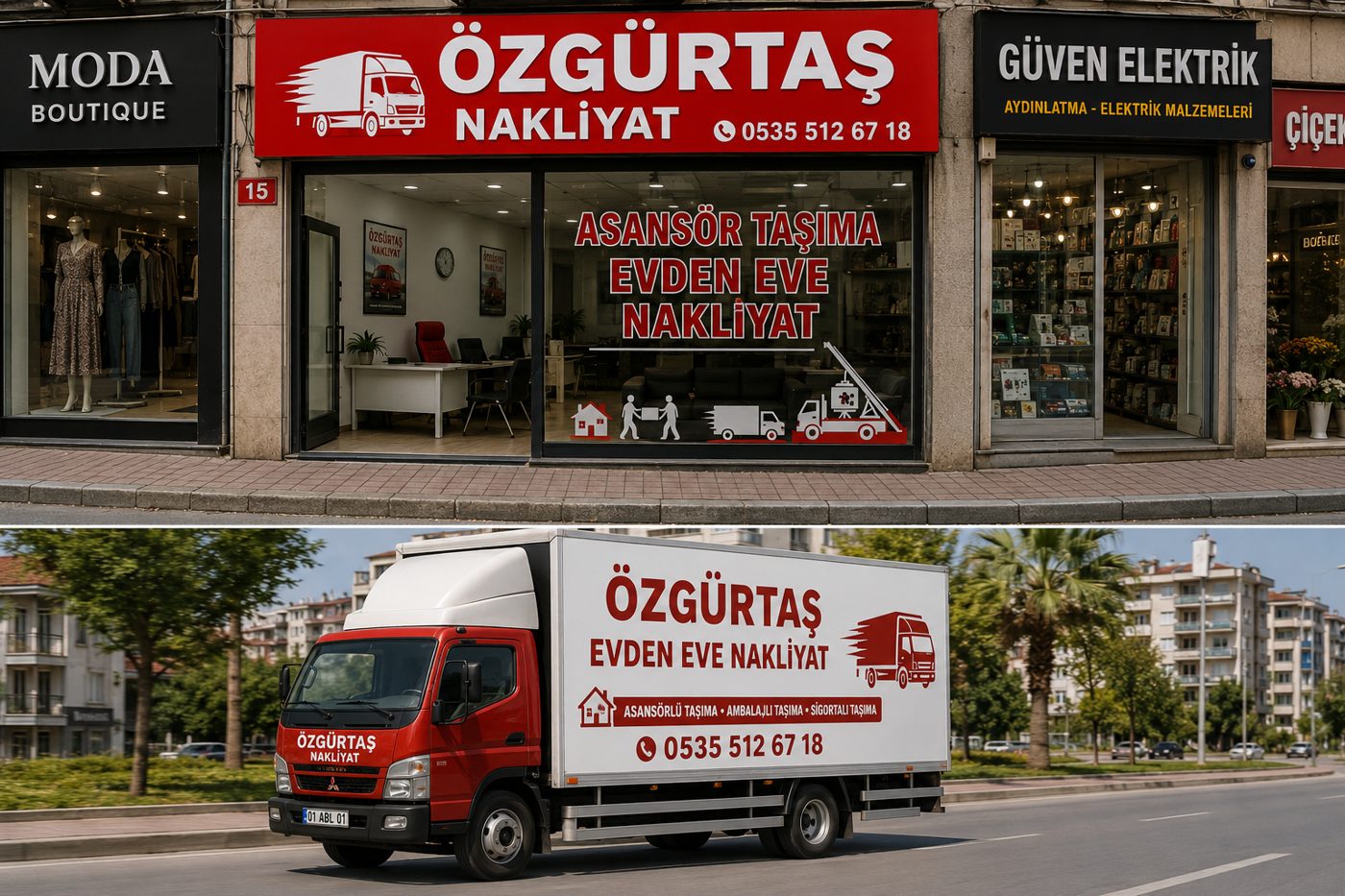 Özgürtaş Nakliyat aracı ve mağazası